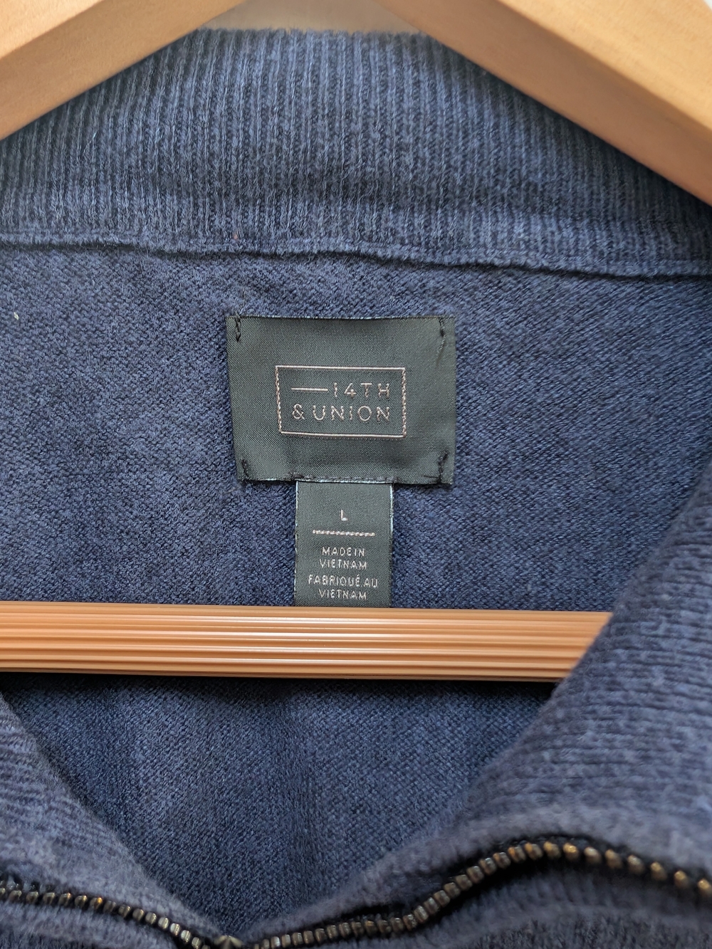 14th & Union Men’s L Navy Cotton Cashmere Quarter Zip Sweater - Picture 3 of 5